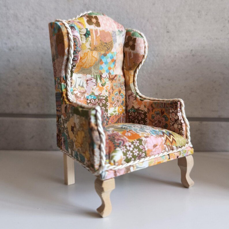 Limited Edition Autumnal Liberty 1:12 Scale Dollhouse Armchair – Miniature Wingback Chair image 0