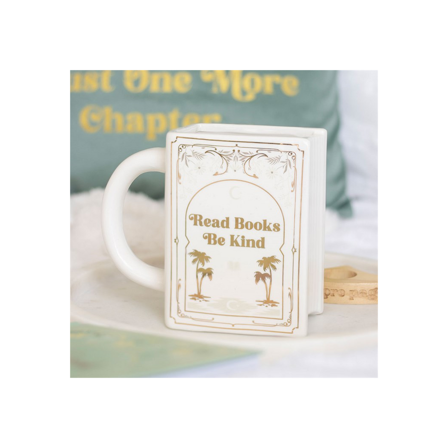 Read Books Be Kind White Book Shaped Mug