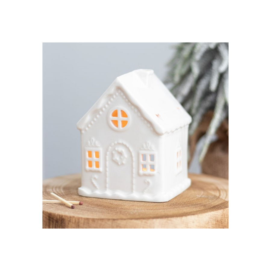 White Gingerbread House Tealight Holder