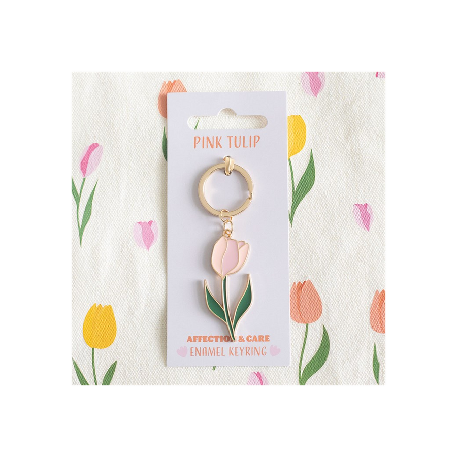 Pink Tulip Keyring. Product image.