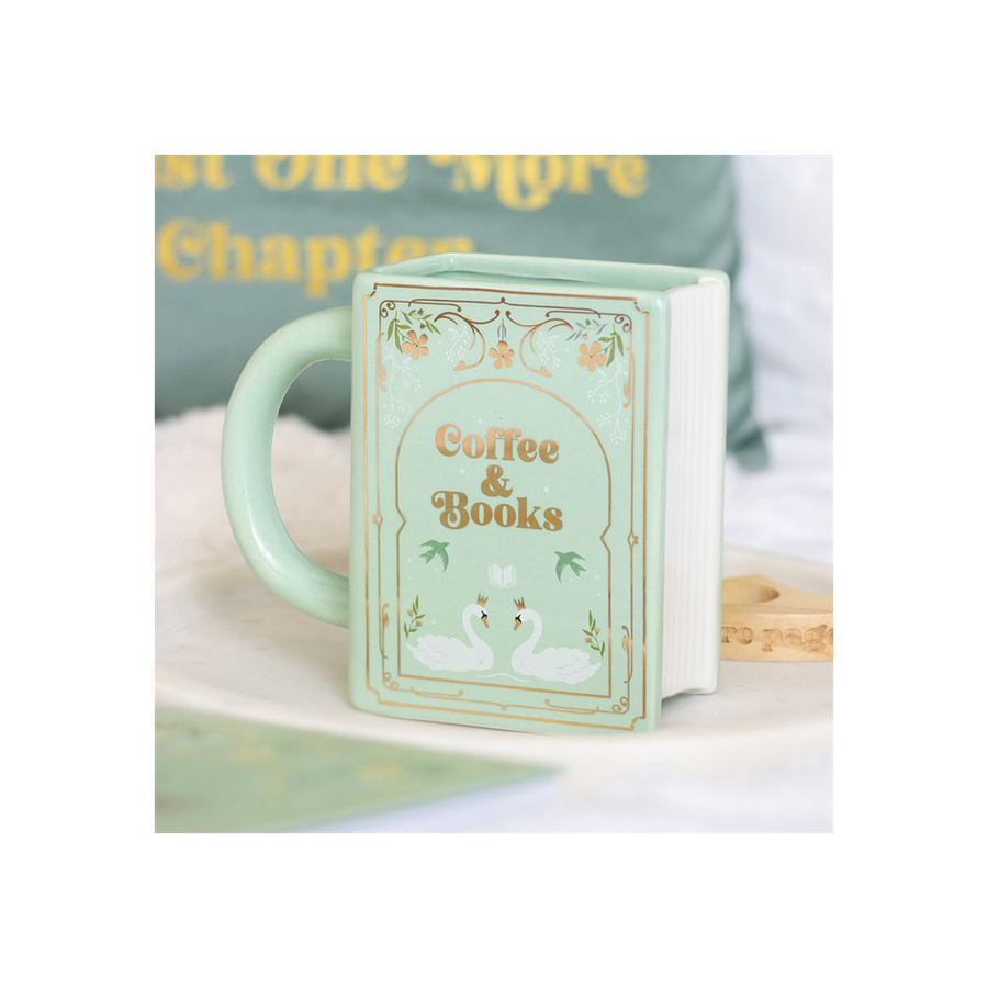 Coffee and Books Green Book Shaped Mug