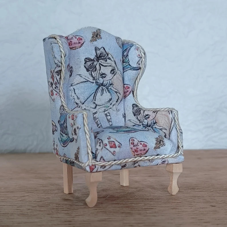 1:12 Scale Queen Anne Wingback Armchair – Sketched Alice in Wonderland Miniature Dollhouse Chair image 0