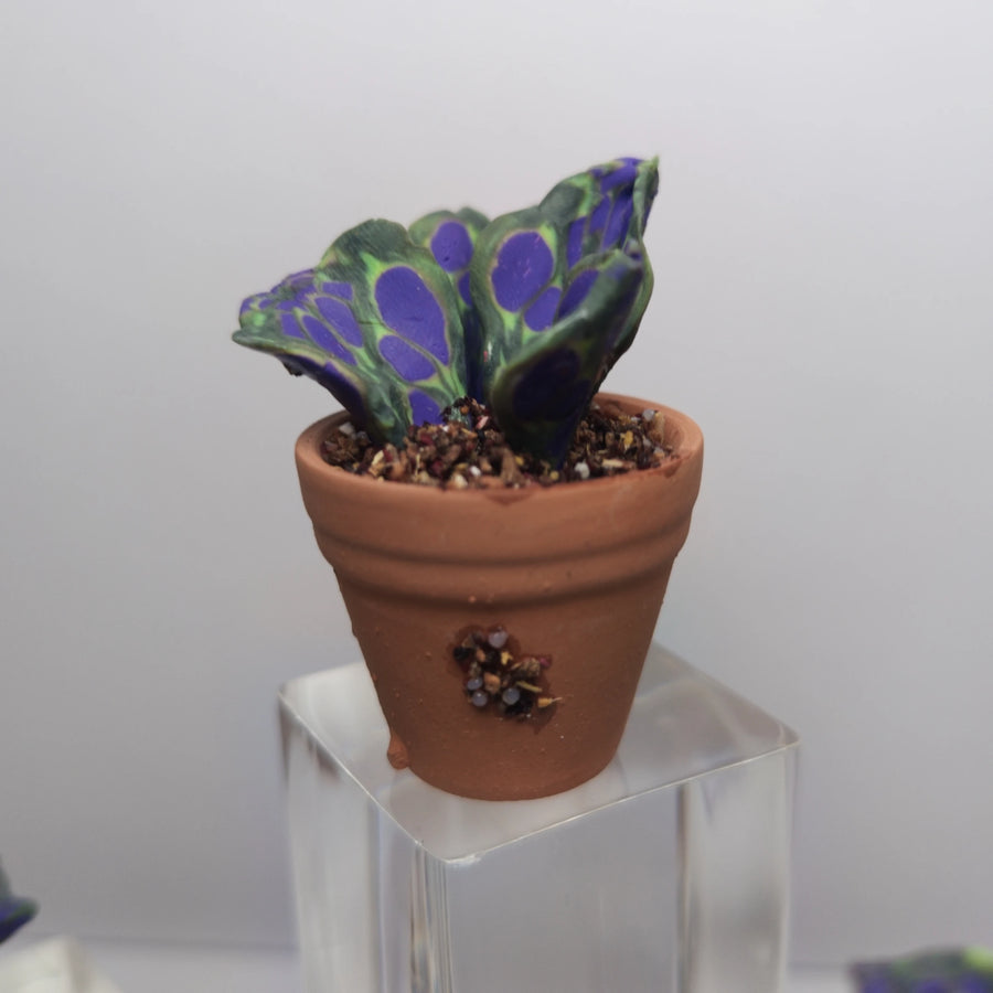 Handmade Polymer Clay Miniature Plant in Terracotta Pot – Purple & Green Decorative Faux Plant image 0