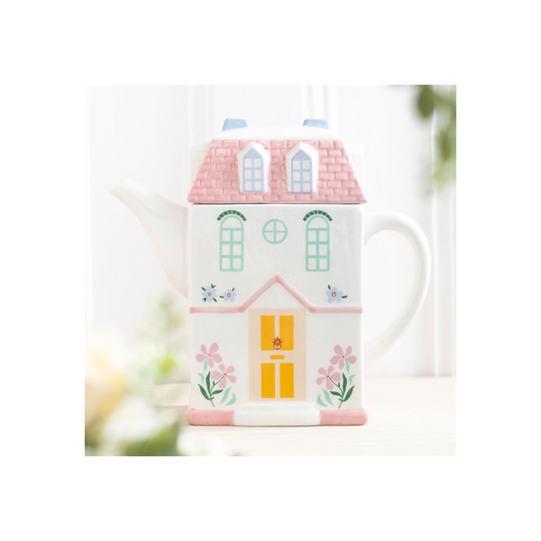 Pastel House Shaped Teapot. Product image.