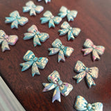 Handmade Bow Dangle Earrings – Turquoise, Pink & Gold Foil image 2