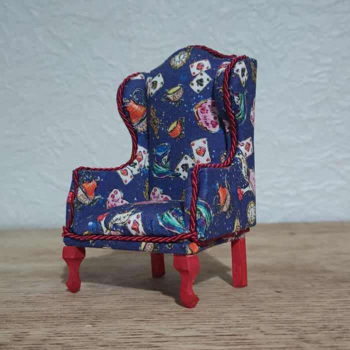 1:12 Scale Queen Anne Dollhouse Armchair – Blue Alice in Wonderland Classic Miniature image 1