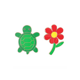 Set of 2 Turtle and Flower Pin Badges