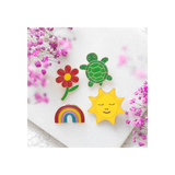 Set of 2 Turtle and Flower Pin Badges