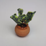 Handmade Miniature Polymer Clay Plant – Green Patterned Leaves in Terracotta Pot | Faux Succulent Décor image 1