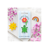 Set of 2 Turtle and Flower Pin Badges