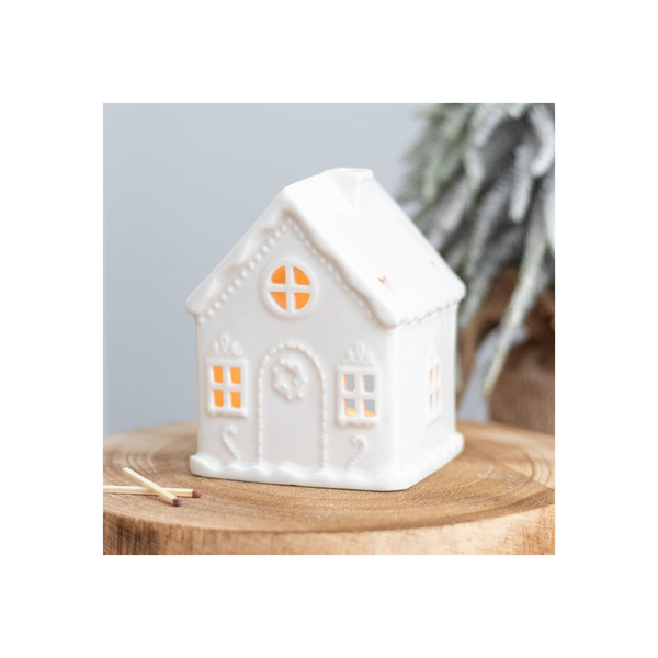White Gingerbread House Tealight Holder