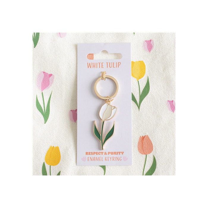 White Tulip Keyring. Product image.