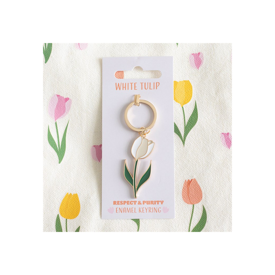 White Tulip Keyring. Product image.