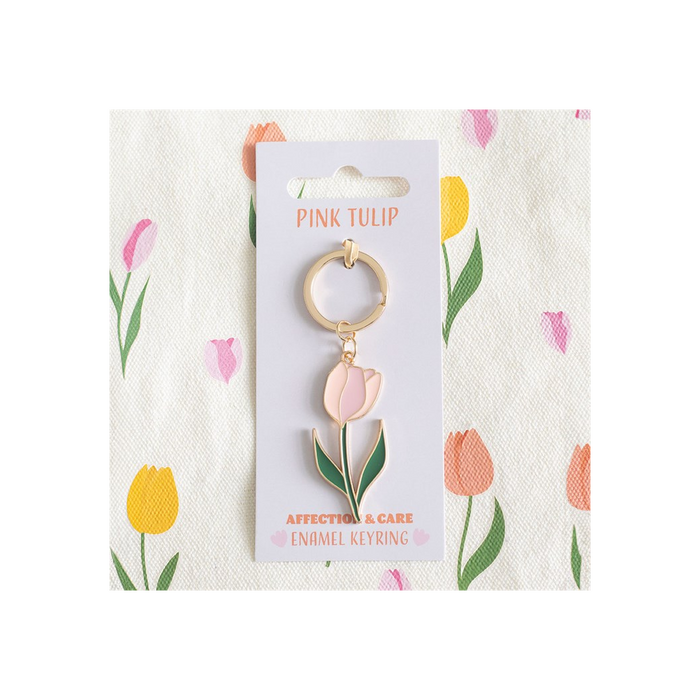 Pink Tulip Keyring. Product image.