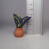 Handmade Miniature Polymer Clay Plant with Three Leaves – Green & Purple Decorative Succulent in Terracotta Pot image 2