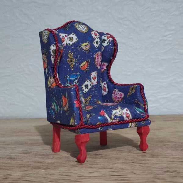 1:12 Scale Queen Anne Dollhouse Armchair – Blue Alice in Wonderland Classic Miniature image 0