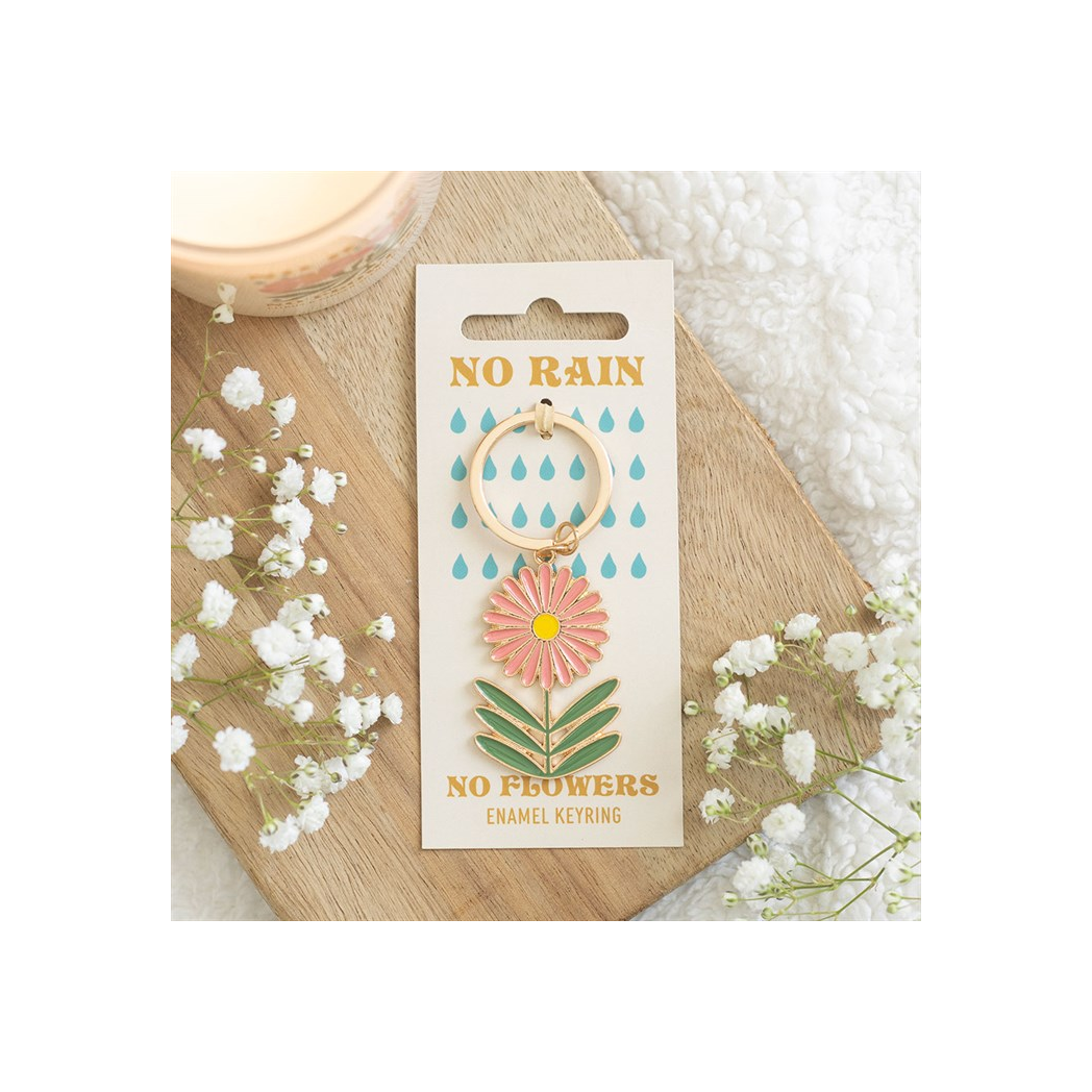 No Rain, No Flowers Keyring. Product image.