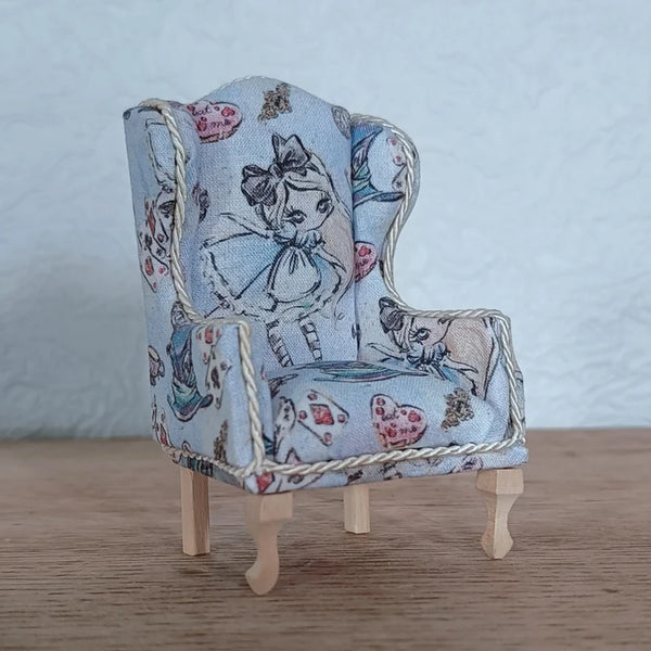 1:12 Scale Queen Anne Wingback Armchair – Sketched Alice in Wonderland Miniature Dollhouse Chair image 0