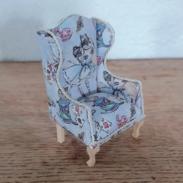 1:12 Scale Queen Anne Wingback Armchair – Sketched Alice in Wonderland Miniature Dollhouse Chair image 1