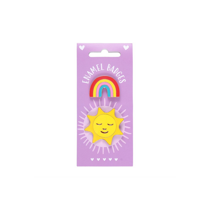 Set of 2 Rainbow and Sun Pin Badges