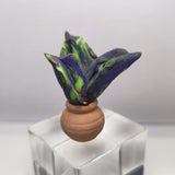 Handmade Miniature Polymer Clay Plant with Three Leaves – Green & Purple Decorative Succulent in Terracotta Pot image 0