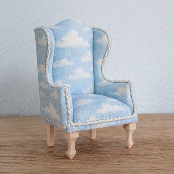 1:12 Scale Queen Anne Style Wingback Armchair – Cloud Dollhouse Chair - Andy's Room image 0