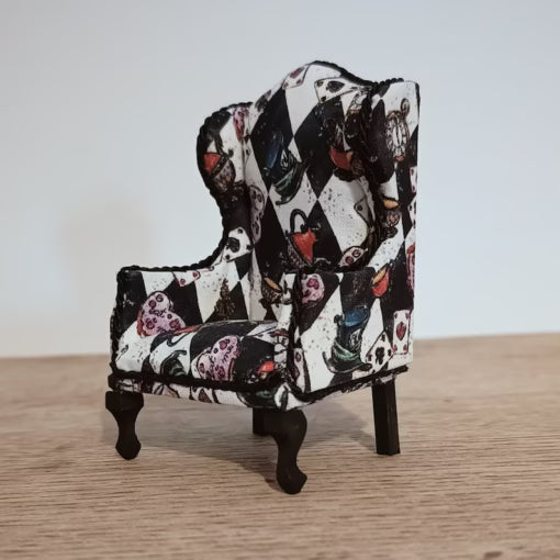 1:12 Scale Queen Anne Style Wingback Armchair – Alice in Wonderland Miniature