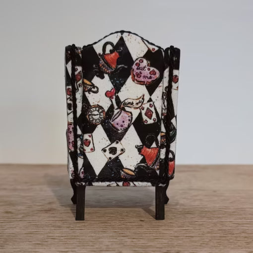1:12 Scale Queen Anne Style Wingback Armchair – Alice in Wonderland Miniature