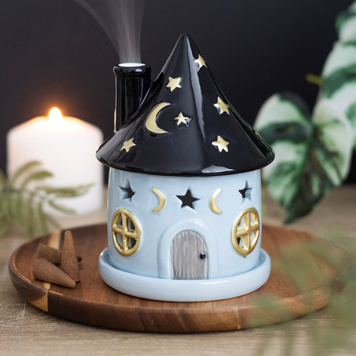Celestial Cottage Incense Cone Holder. Product image.