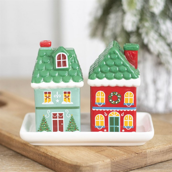 Christmas House Salt and Pepper Shakers. Product image.