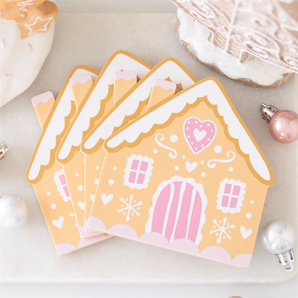 Gingerbread House Coaster Set. Product image.