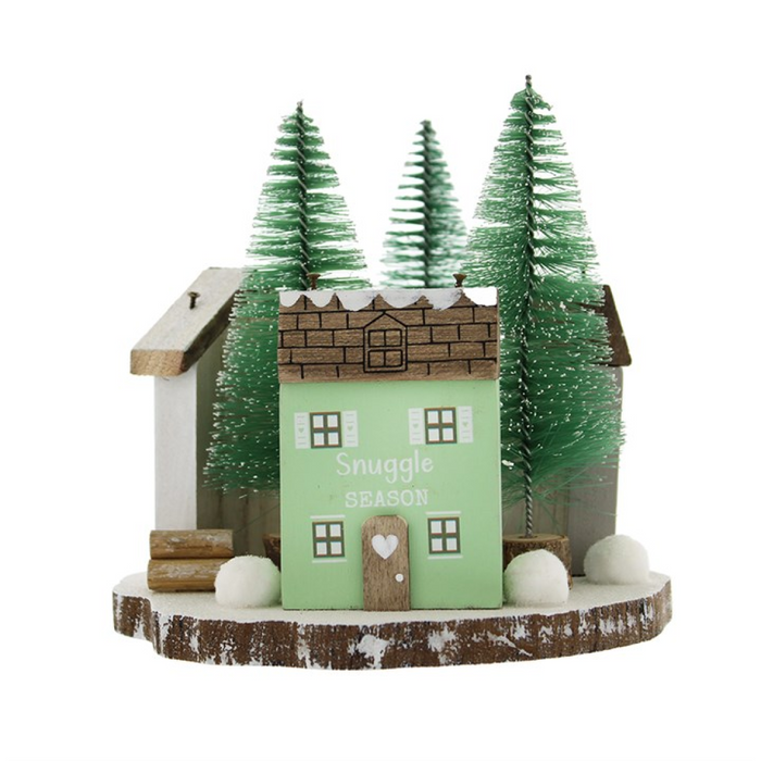 16cm Triple Wooden House Tabletop Decoration