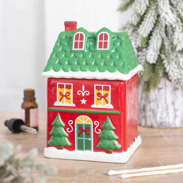 Red Christmas House Oil Burner. Product image.
