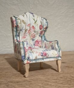 1:12 Scale Queen Anne Style Wingback Armchair – Floral ‘Wild Flowers’ Dollhouse Chair