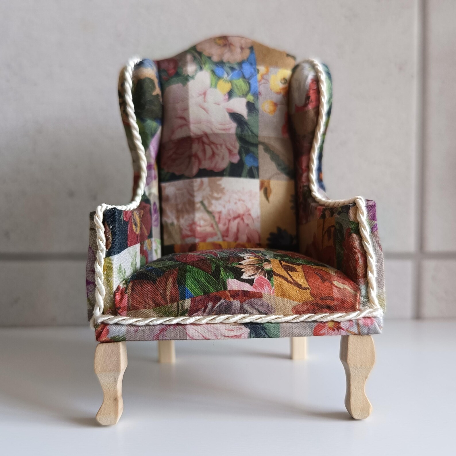 Limited Edition Liberty Patchwork 1:12 Scale Dollhouse Armchair – Miniature Wingback Chair - Image 3
