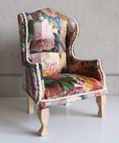 Limited Edition Liberty Patchwork 1:12 Scale Dollhouse Armchair – Miniature Wingback Chair