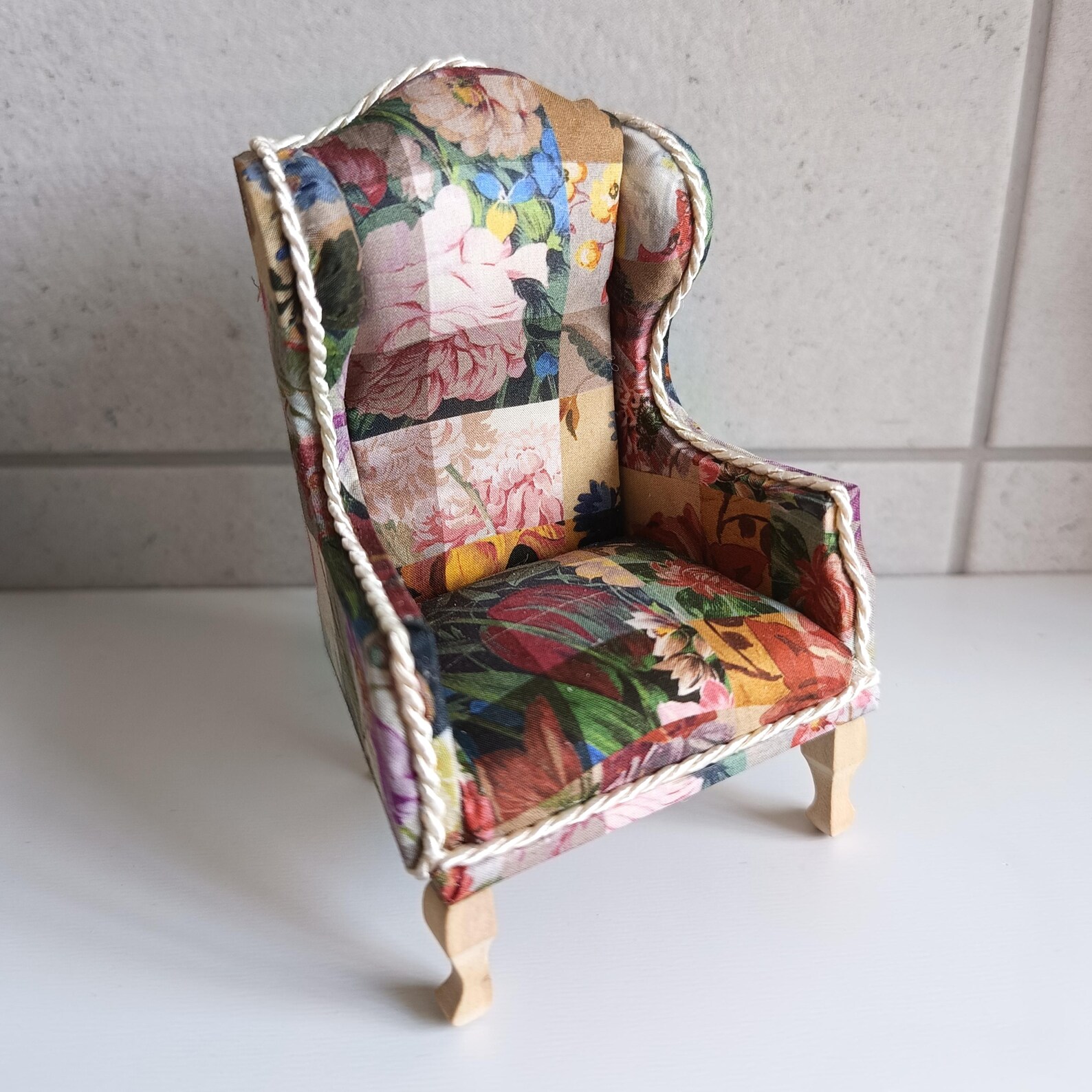 Limited Edition Liberty Patchwork 1:12 Scale Dollhouse Armchair – Miniature Wingback Chair - Image 7