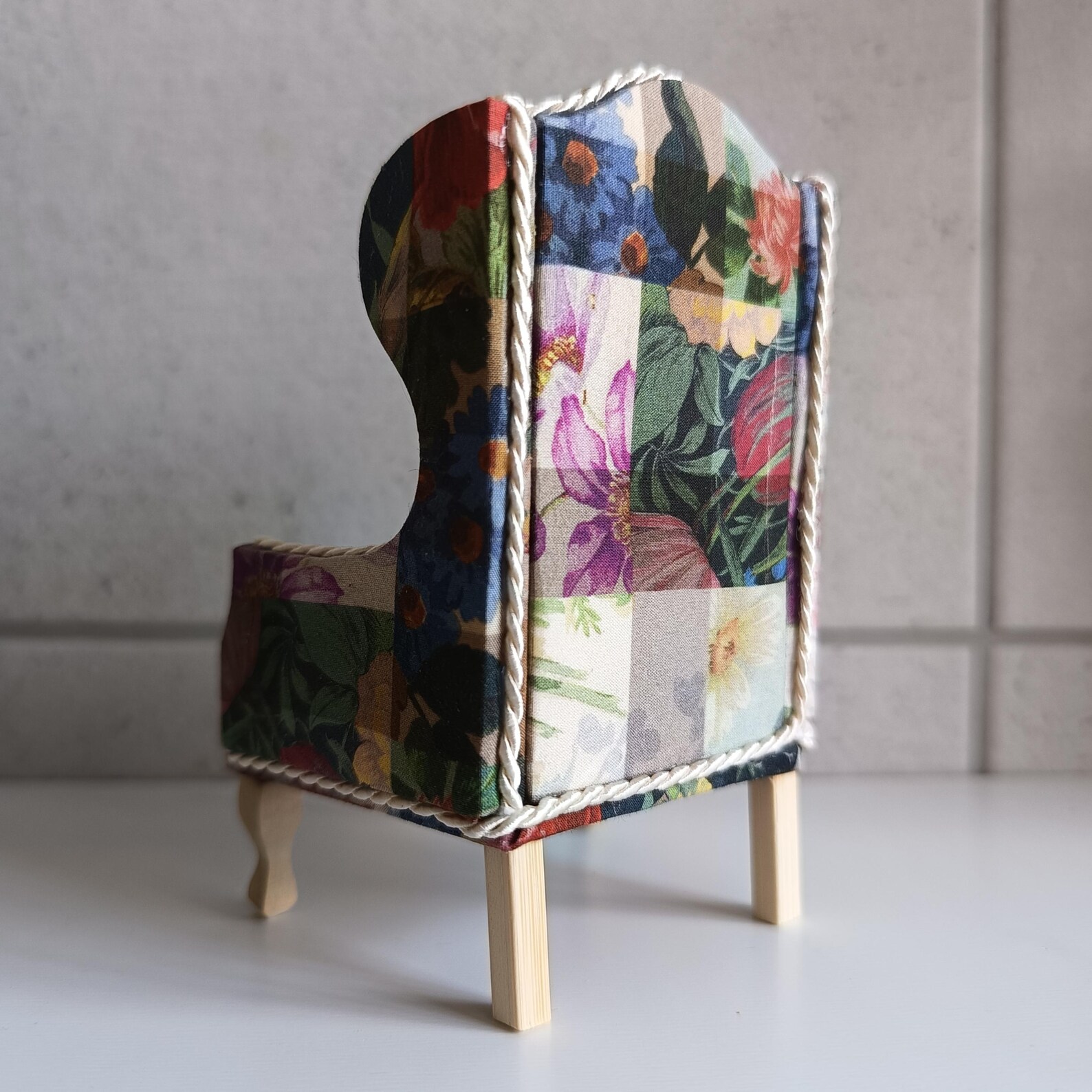 Limited Edition Liberty Patchwork 1:12 Scale Dollhouse Armchair – Miniature Wingback Chair - Image 5