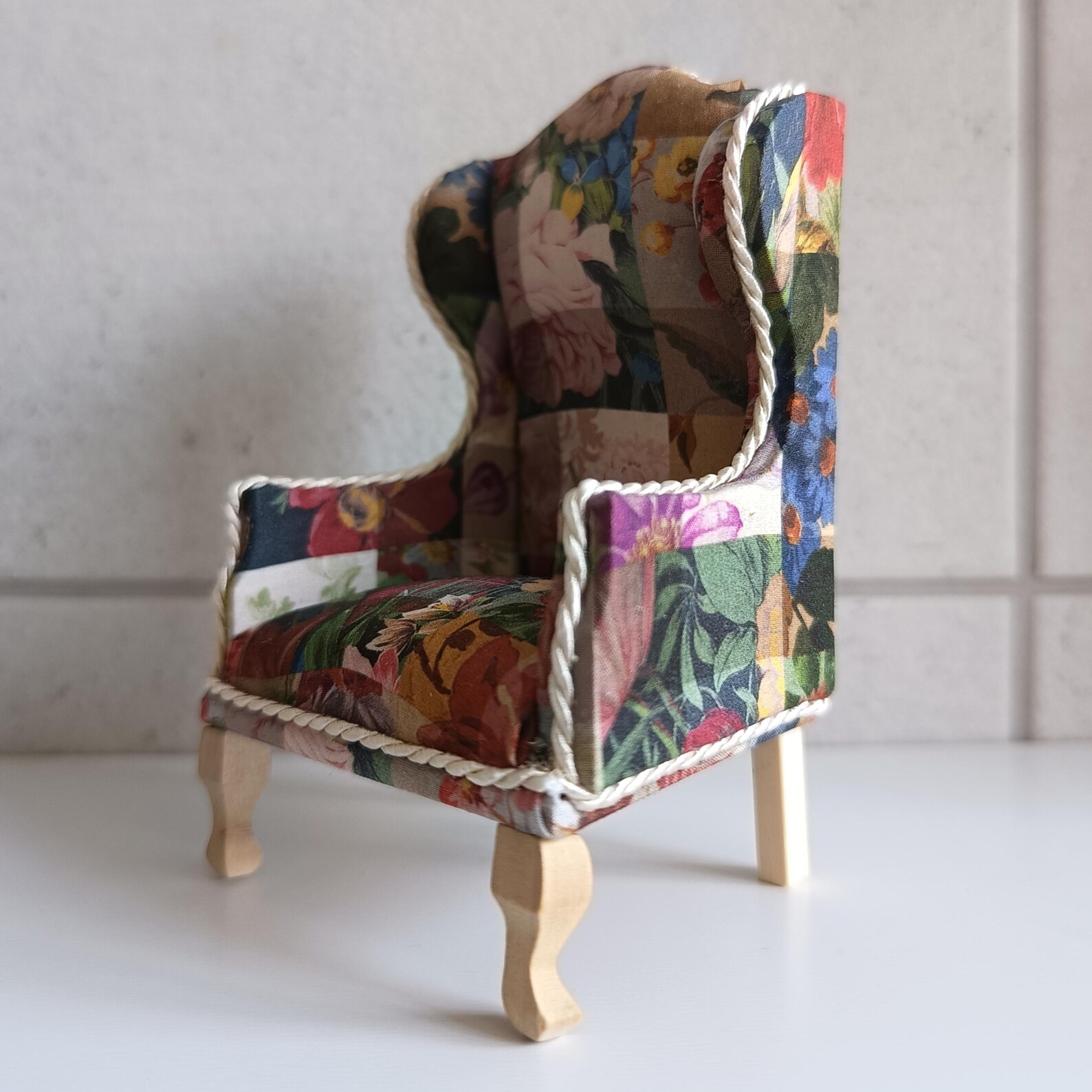 Limited Edition Liberty Patchwork 1:12 Scale Dollhouse Armchair – Miniature Wingback Chair - Image 2
