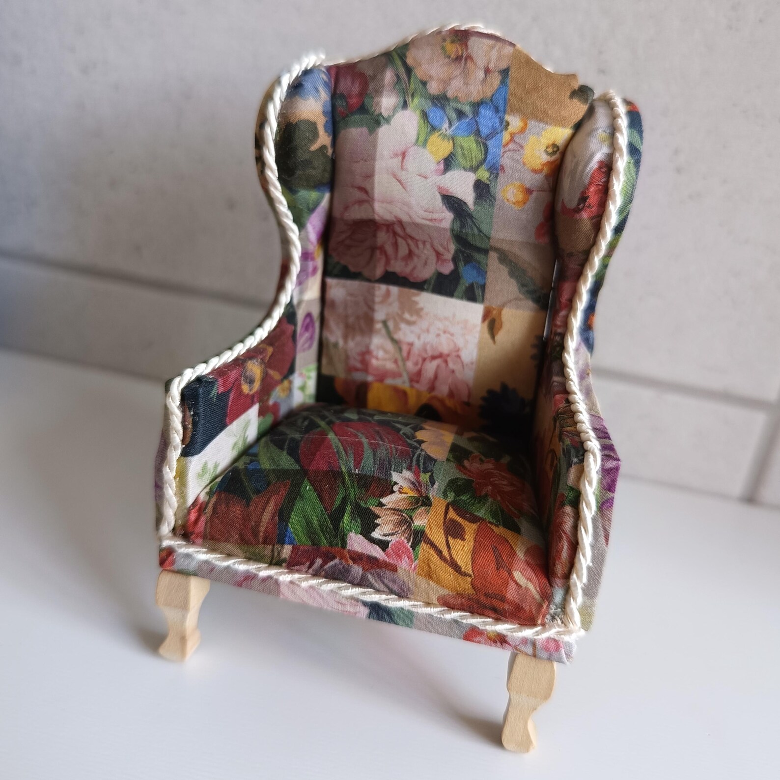 Limited Edition Liberty Patchwork 1:12 Scale Dollhouse Armchair – Miniature Wingback Chair - Image 4