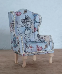 1:12 Scale Queen Anne Wingback Armchair – Sketched Alice in Wonderland Miniature Dollhouse Chair