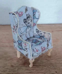 Alternative view of 1:12 Scale Queen Anne Wingback Armchair – Sketched Alice in Wonderland Miniature Dollhouse Chair