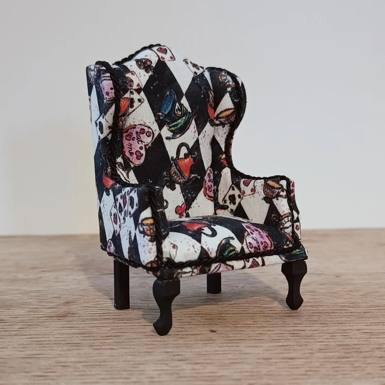 1:12 Scale Queen Anne Style Wingback Armchair – Alice in Wonderland Miniature