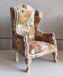 Limited Edition Autumnal Liberty 1:12 Scale Dollhouse Armchair – Miniature Wingback Chair