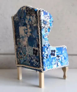 Alternative view of Limited Edition Blue Patchwork Liberty 1:12 Scale Dollhouse Armchair – Miniature Wingback Furniture