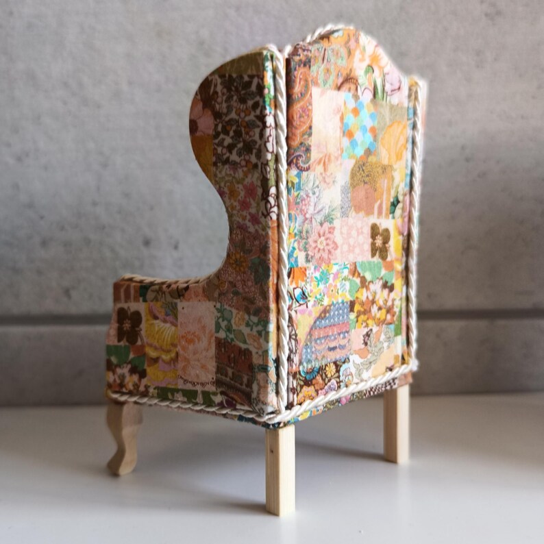 Limited Edition Autumnal Liberty 1:12 Scale Dollhouse Armchair – Miniature Wingback Chair - Image 5