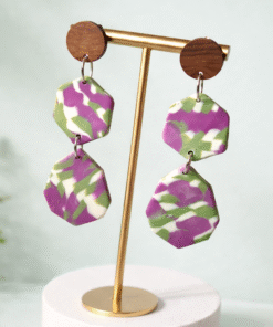 Handmade Statement Earrings – Green & Purple Geometric Dangle Earrings