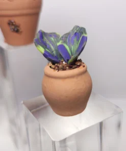 Alternative view of Handmade Miniature Polymer Clay Plant in Terracotta Pot – Green & Purple Decorative Succulent