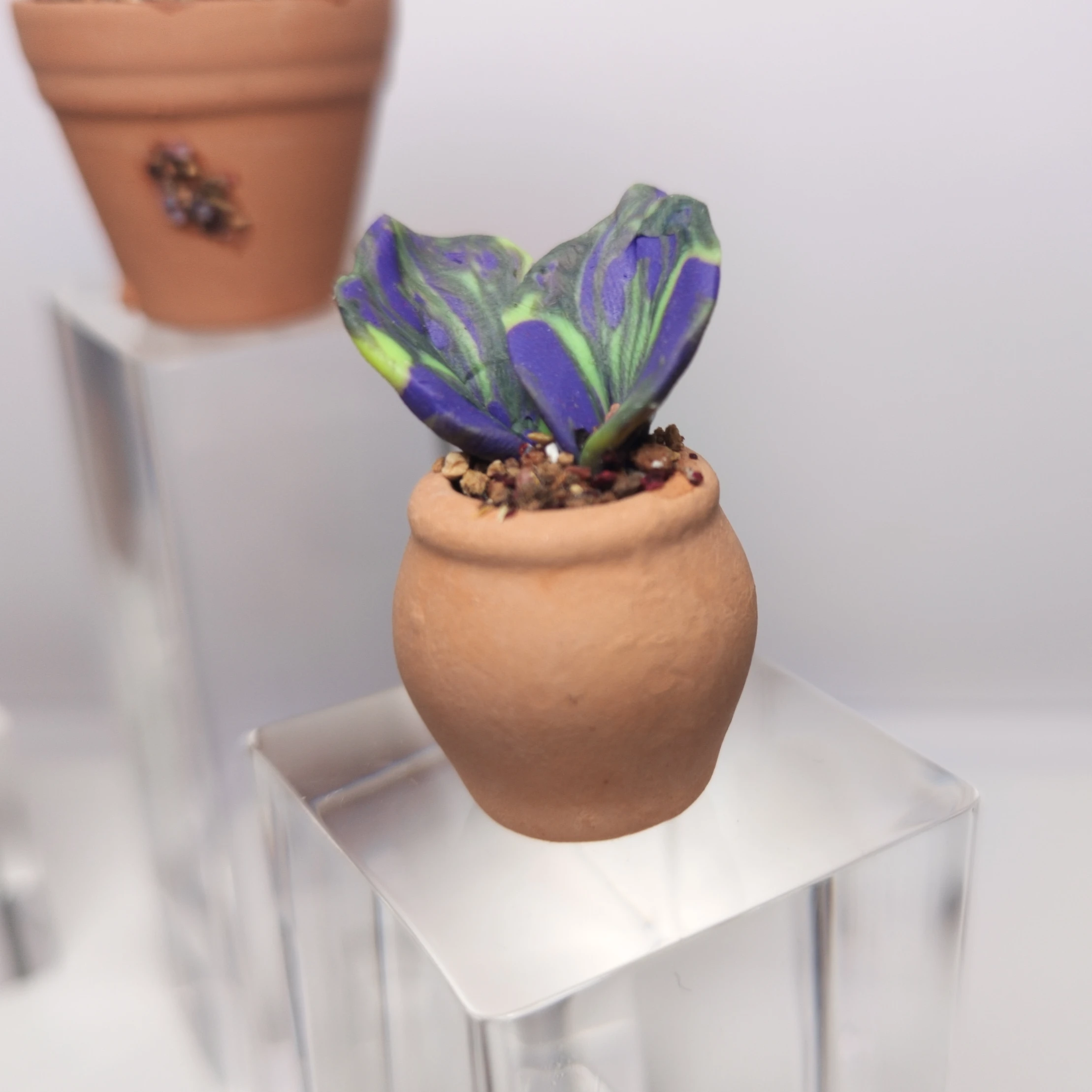 Handmade Miniature Polymer Clay Plant in Terracotta Pot – Green & Purple Decorative Succulent - Image 2