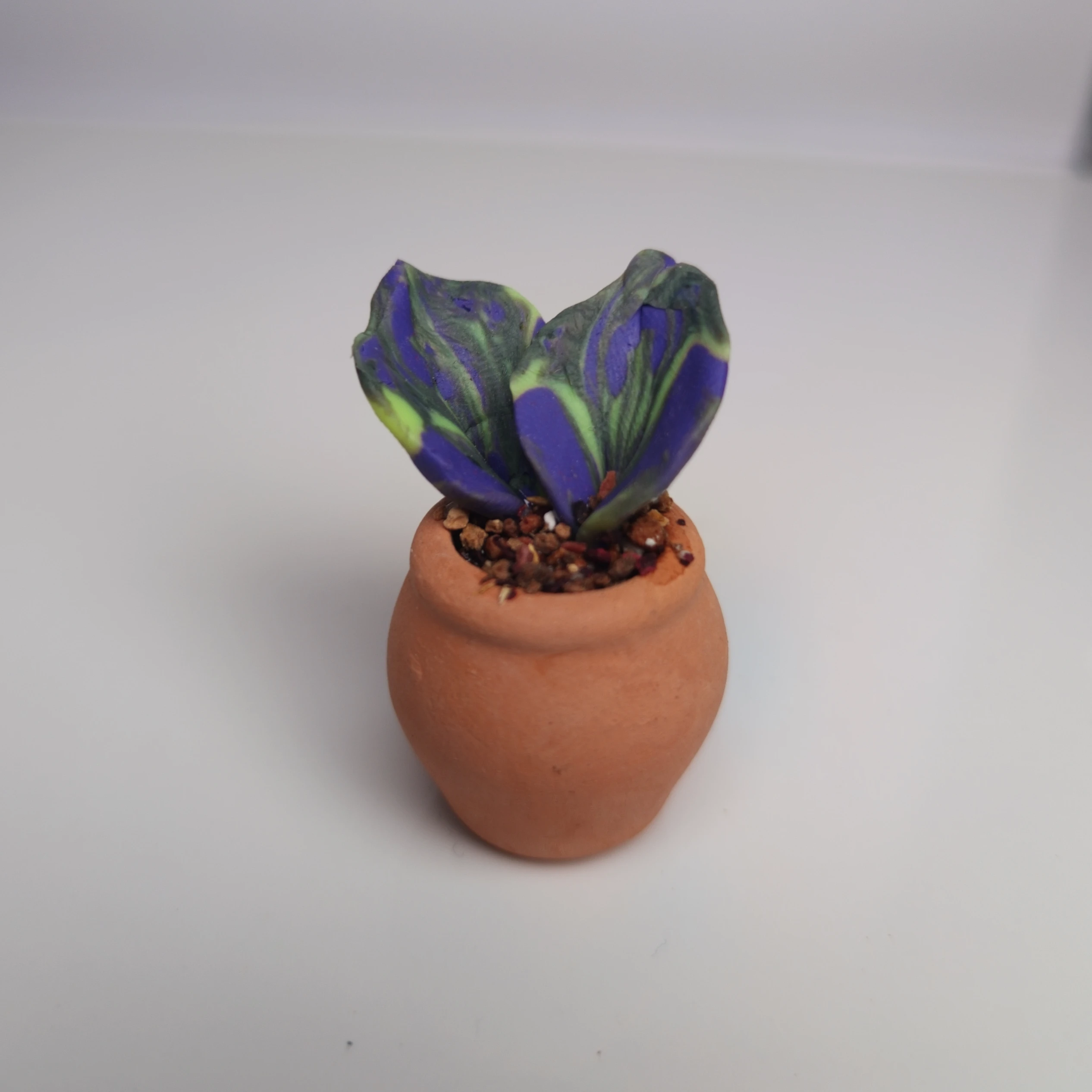 Handmade Miniature Polymer Clay Plant in Terracotta Pot – Green & Purple Decorative Succulent - Image 3